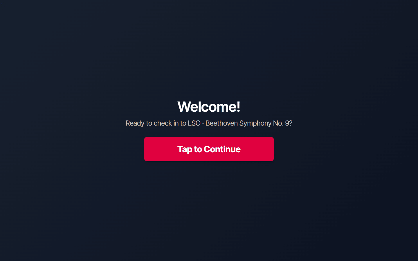The EventHAUS self-service check-in welcome screen
